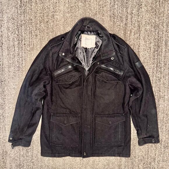 Rocawear Men Vintage Utility Pocket Fleece Bomber Sport Coat Jacket Black Large - Picture 2 of 12